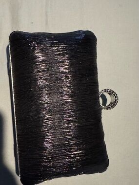 ANTONIO MELANI Black Metallic Ring-Clasp Evening Clutch